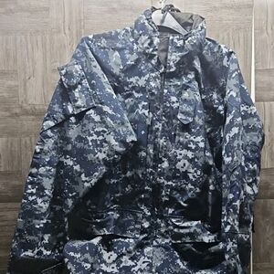 US Navy Working Parka Jacket Waterproof Digital Camo Blue Medium X-Long Shell